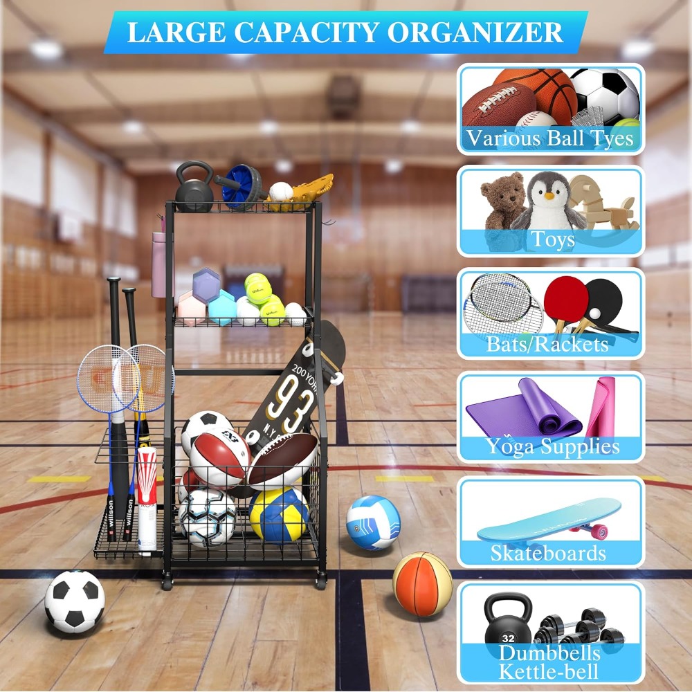 3-Tier Garage Ball Storage Rac - Sports Equipment Garage Organizer reseña y precio