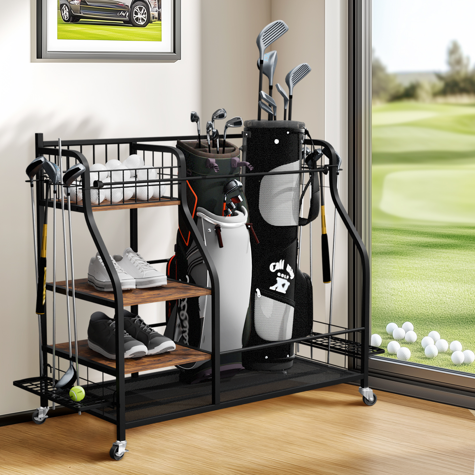 Rolling Golf Storage Rack Gara - Sports Equipment Garage Organizer reseña y precio