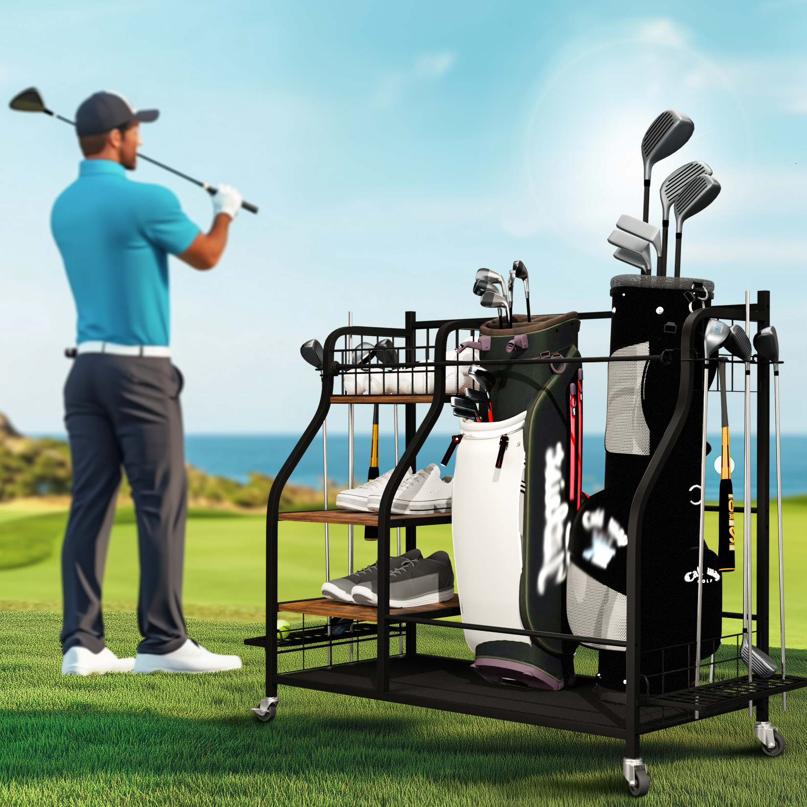 Rolling Golf Storage Rack Gara - Sports Equipment Garage Organizer reseña y precio