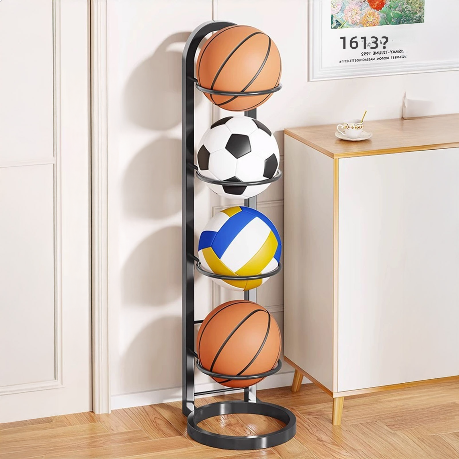 Foldable Basketball Rack Multi - Sports Equipment Garage Organizer reseña y precio