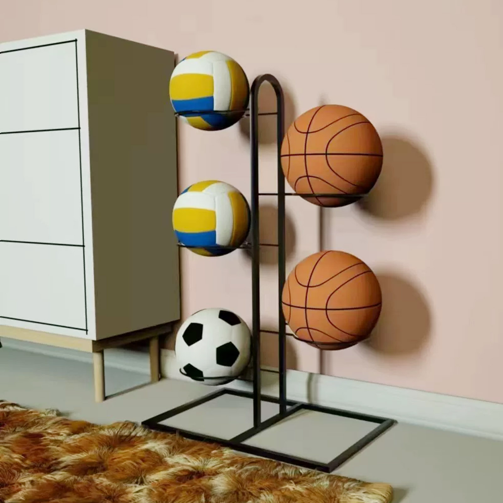Foldable Basketball Rack Multi - Sports Equipment Garage Organizer reseña y precio