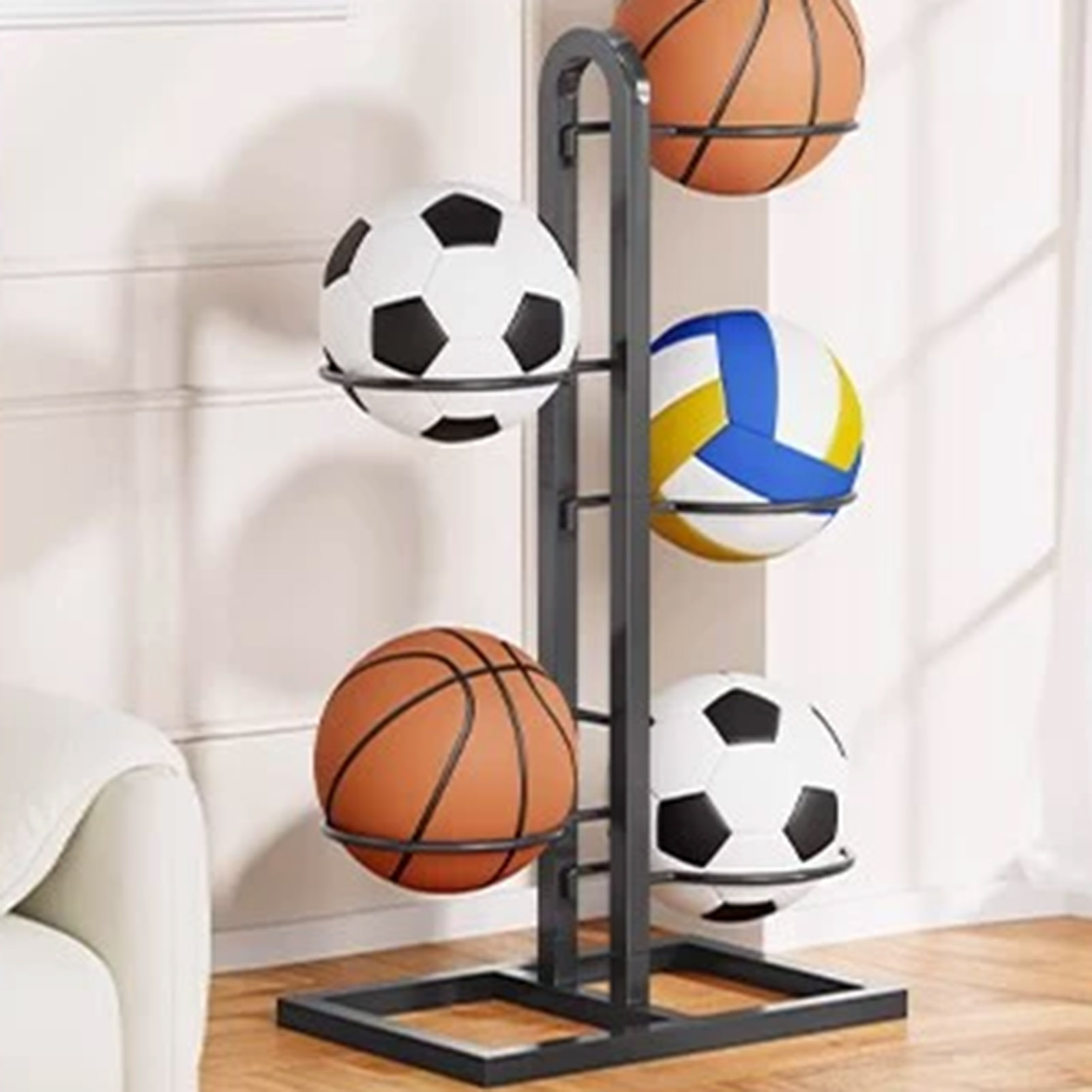 Foldable Basketball Rack Multi - Sports Equipment Garage Organizer reseña y precio