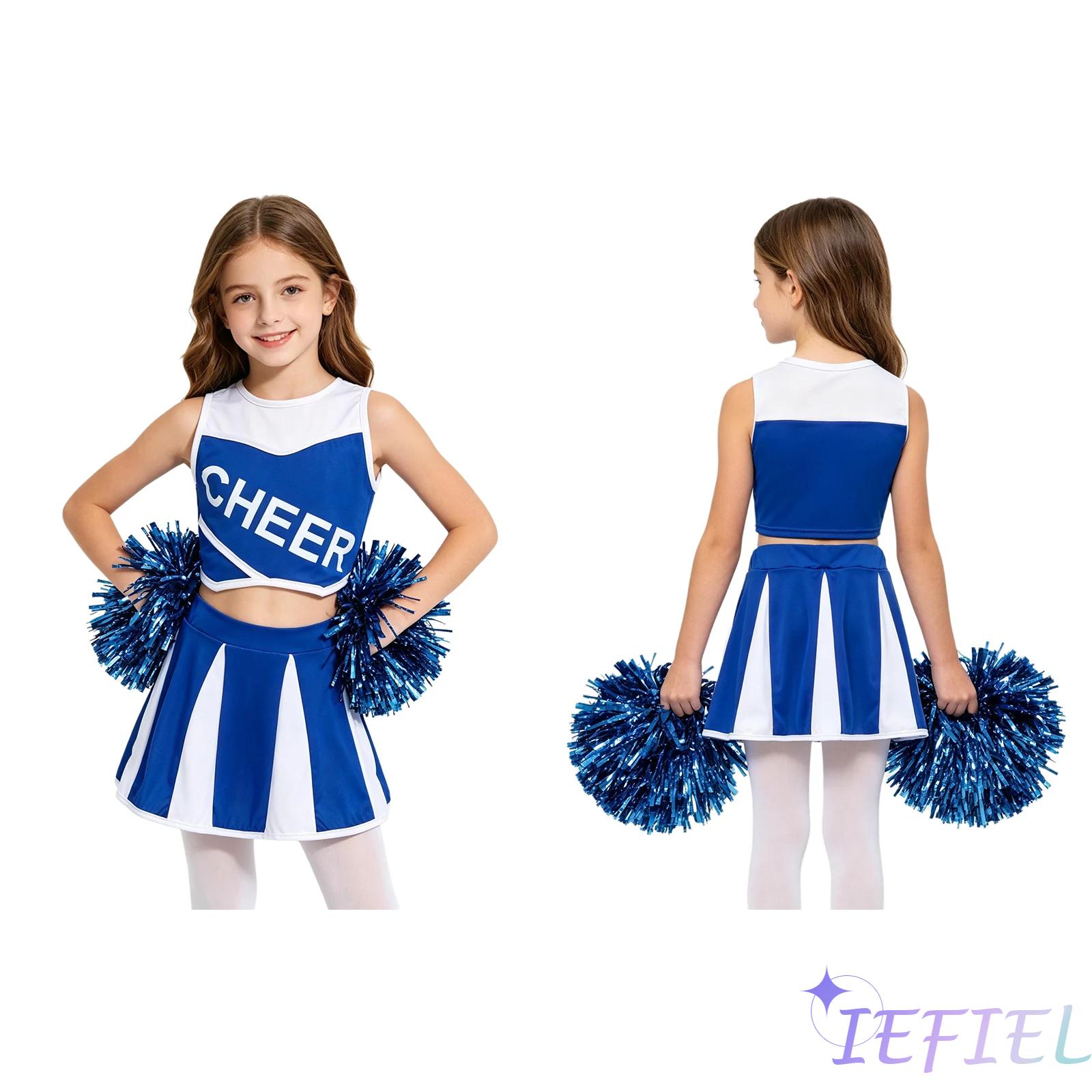 Kids Girls Cheer Squad Outfit  - Cheerleading Pom Pom reseña y precio